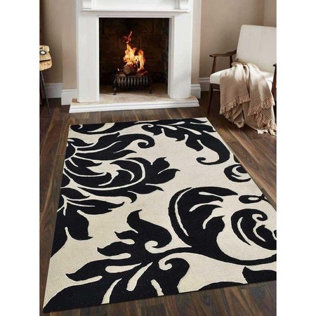 GLITZY RUGS 4 x 6 ft. Hand Tufted Wool Floral Rectangle Area RugCream & Black UBSK00203T0902A4